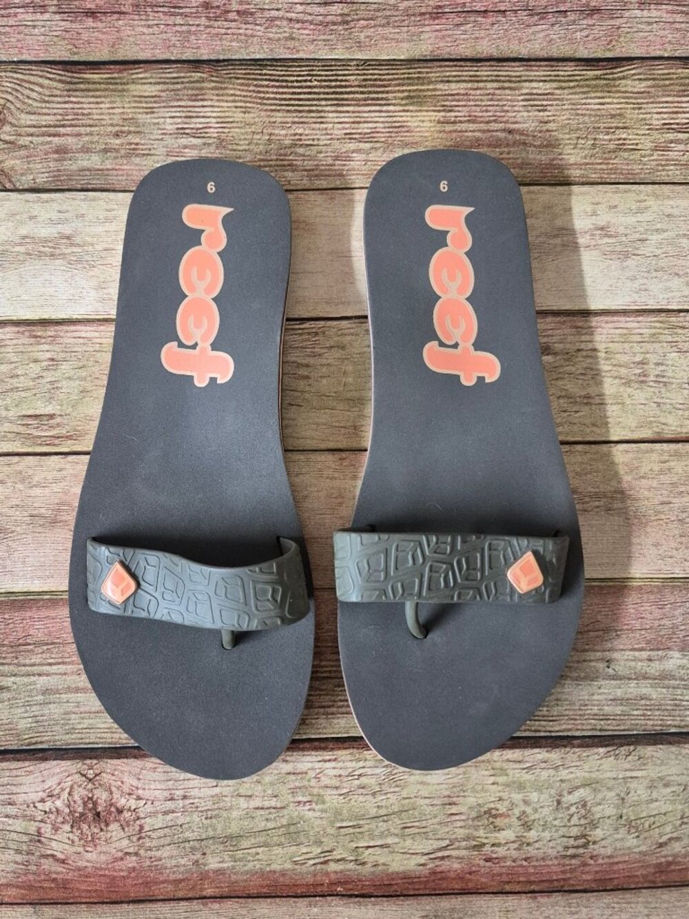 Reef Slide Flip Flop Sandals Ladies Size 9 Brown & Coral Peach Summer Beach